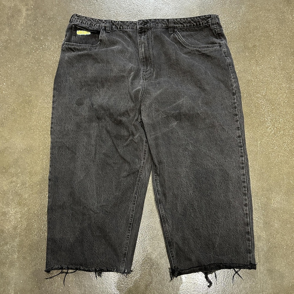 Mens 46 Black Wide Leg Raw Hem Drawstring Denim Streetwear Jeans